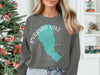 Grey sweatshirt with Pyramid Lake, Nevada map graphic and compass rose.