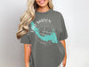 Gray t-shirt with turquoise Lake Marion map and compass graphic.