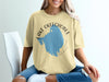 Tan t-shirt with a blue map of Lake Okeechobee and compass rose design.