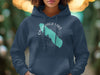 Navy blue hoodie with Onondaga Lake New York map graphic and compass rose.
