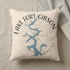 Pillow with Lake Fort Gibson map design and Oklahoma text.