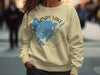 Beige sweatshirt featuring a blue map of Big Sandy Lake, Minnesota.