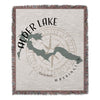 Alder Lake map and compass rose design on a fringed throw blanket.