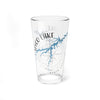 Clear glass pint glass with Hyco Lake map and compass design.