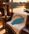 Throw blanket featuring Rattlesnake Lake Washington shape and compass rose design.