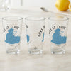 Three clear glasses with "Lake St. Clair Michigan" map graphic.