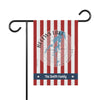 Garden flag with red and white stripes, showing Belews Lake and "The Smith Family".