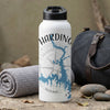 White water bottle with black lid featuring "HARDING" and a blue lake map.