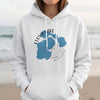 White hoodie with Floyd Lake Minnesota map and compass graphic.