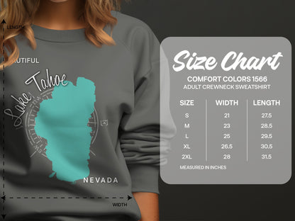 Size chart for Comfort Colors 1566 adult crewneck sweatshirt.