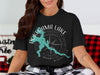 Black t-shirt with Pokegama Lake Minnesota map and compass graphic.