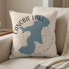 Throw pillow with Canobie Lake New Hampshire map and compass design.