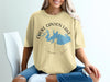 Yellow t-shirt with a Choke Canyon Lake, Texas map and compass graphic.