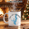 White mug with Lake Ray Hubbard map and compass design.