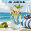 Glass with drink, limes, mint, and Lake Travis Texas map design.