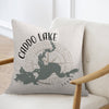 Caddo Lake Texas map design on a decorative pillow.