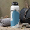 White water bottle with blue lake outline and "EVANS LAKE" text.