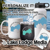 Mug, tumbler, and water bottle personalized with Diamond Valley Lake map and "Lake Lodge Media" logo.