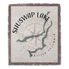 Shuswap Lake British Columbia map design on a fringed woven blanket.