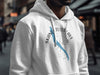 White hoodie with a skaneateles lake graphic and compass rose and New York text.
