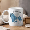 White mug with Marco Island Florida map and compass design.