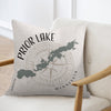 Pillow with Prior Lake Minnesota map design and compass graphic.