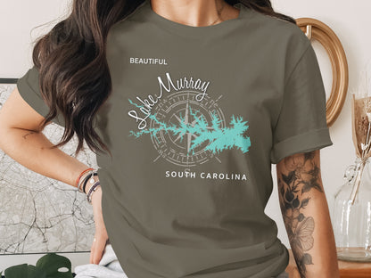 Lake Murray South Carolina compass graphic on a t-shirt.
