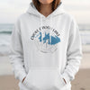 White hoodie with a compass graphic and map of Choke Canyon Lake, Texas.