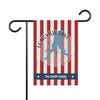 Garden flag with red and white stripes, featuring Longview Lake shape and text "The Smith Family".