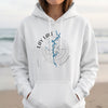 White hoodie with Lay Lake Alabama map and compass design.