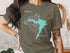 Rushford Lake, New York compass design on gray t-shirt.