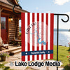 Garden flag with red and white stripes, Lake LBJ map, and "The Smith Family".