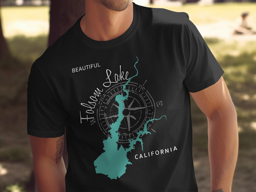 Folsom Lake California compass graphic t-shirt.