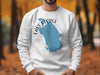 White sweatshirt with a blue Lake