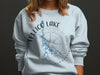 Light blue sweatshirt with Tellico Lake map and compass design, Tennessee.