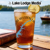 Glass with iced tea, lemon, and South Holston Lake map graphic.