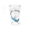 Clear glass pint glass with Sanibel Island map and compass graphic.