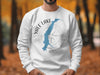 White sweatshirt with Yale Lake Washington map and compass design.
