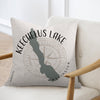 Keechelus Lake Washington outline on a pillow with compass design.