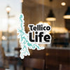 Tellico Life sticker with outline of Tellico Lake and copyright Lake Lodge Media LLC