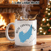 White mug with Rose Canyon Lake Arizona map and compass design.
