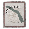 Eklutna Lake Alaska map design on a woven throw blanket with compass rose.