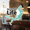 Springfield Life decal with lake shape on glass, copyright Lake Lodge Media LLC.