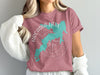 Arcadia Lake Oklahoma map graphic on rosa pink t-shirt.