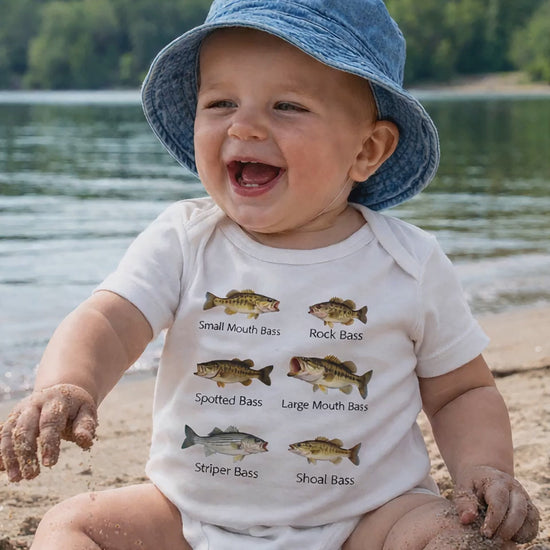 Bass Fish Cute Baby Infant Bodysuit Onesie | Smallmouth, Rock, Spotted, Striper, Largemouth Bass Cool Fishing Baby Onesie